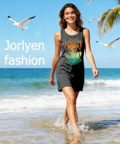 Image of Summer Tank Dress for Women Casual Vacation Sundress Coconut Tree Graphic Beach Cover Up