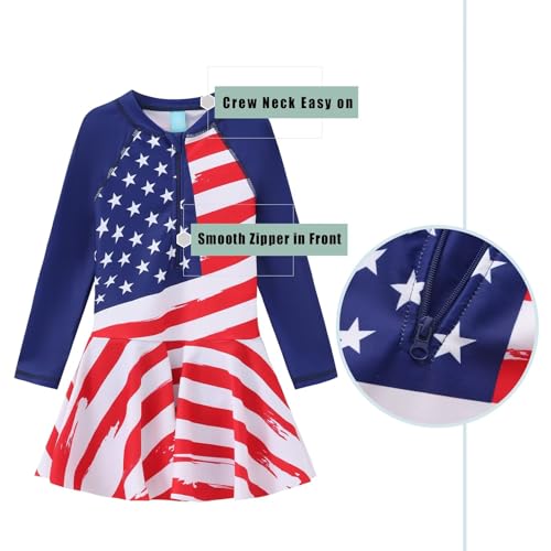 Image of Girls One Piece Swimsuits Long Sleeeve Swim Dress for Kids Girls Bathing Suits Summer Swimwear 3-16 Years