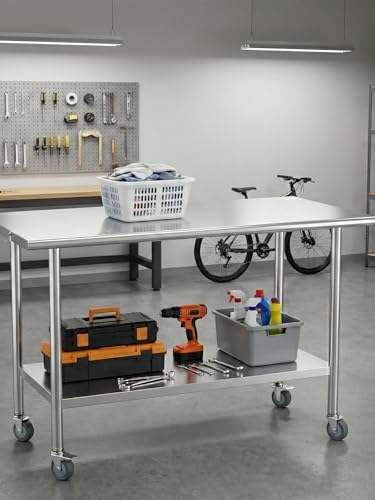 Image of Atelicf All-Stainless Steel Prep Table, 24 X 36 Inch, with Casters and Adjustable Undershelf, Heavy-Duty Build for Outdoor Use,Restaurants,Hotels,Workshops,Kitchens,Gardens, and Garages