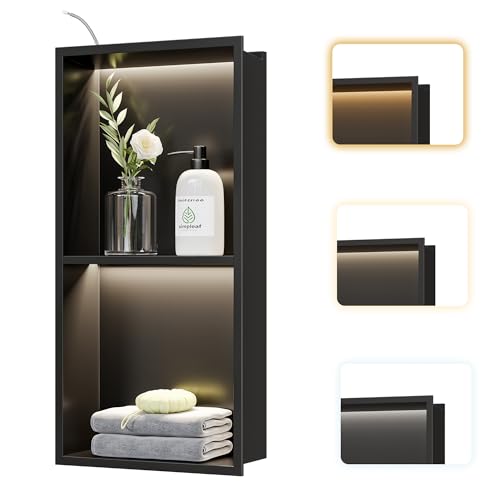 Neohomee 2-Tier Recessed LED Shower Niche,12"X24" Bathroom Wall Niche, with