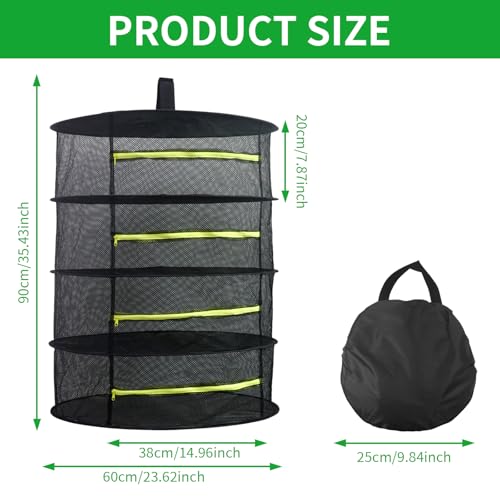 XNJIHWA 2ft 4 Layer Hanging Herb Drying Net Collapsible Plant Drying Rack Herb Drying Rack Hanging with Zipper for Plants,Buds,Fruits,Flowers,Vegetables,Clothes - Image 2