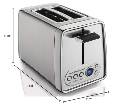 Image of Hamilton Beach Modern Chrome Digital 2 Slice Extra Wide Slot Toaster with Bagel and Defrost Settings, Shade Selector, Toast Boost, Slide-Out Crumb Tray, Auto-Shutoff and Cancel Button (22792)