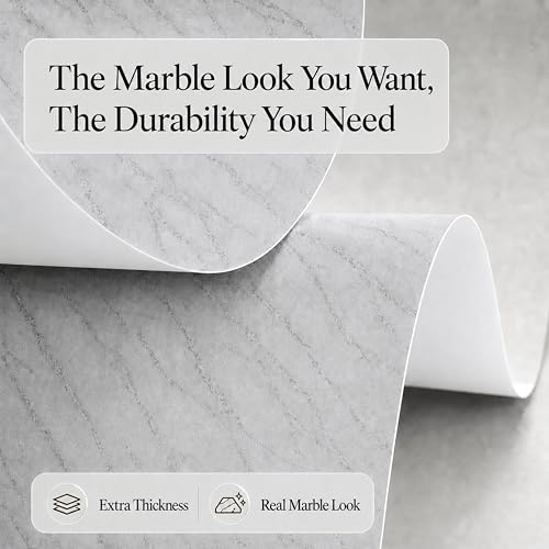 Image of Very Berry Sticker Marble Contact Paper (White Matte, 15.7 inch x 78 inch, 1 Pack) | Authentic marble pattern, Thick, Waterproof, Laminate vinyl, Self adhesive, Peel and stick wrap, For countertop and wall