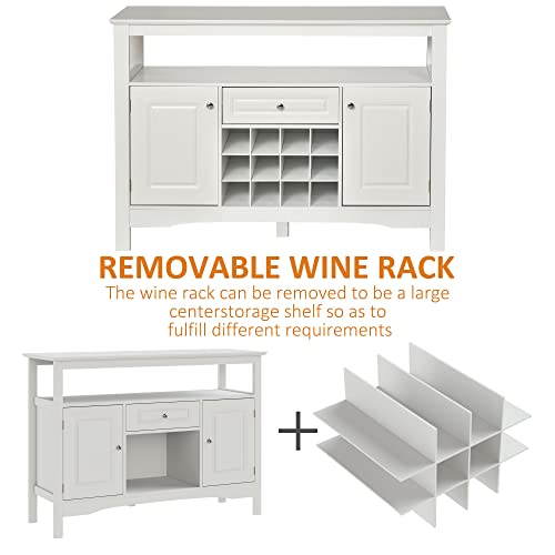 Homcom Modern Sideboard, Wooden Kitchen Coffee Bar Cabinet With Drawer And 12-Bottle Wine Rack For Living Room, White #TOP6