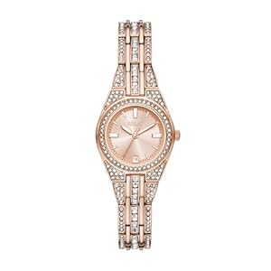 Relic by Fossil Women’s Queen’s Court Pavé Three-Hand Date Rose Gold-Tone Metal Watch (Model: ZR12671)