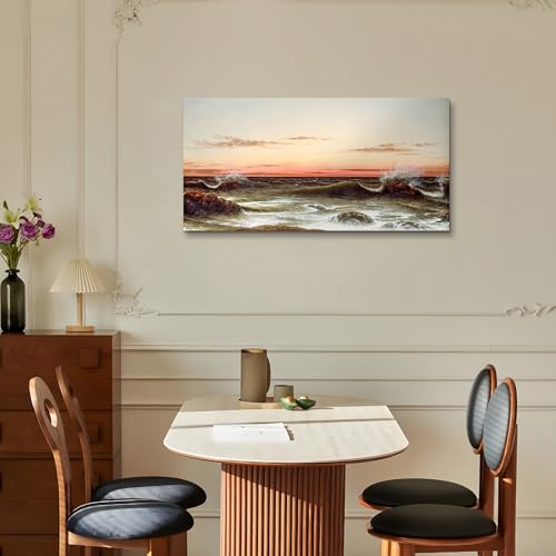 crmotu Sunset Large Wall Art, Coastal Landscape Canvas Painting, Ocean Scenery Vintage Art Prints, Seascape Aesthetic Pictures Wall Decor Living Room Bedroom Office, Rustic Farmhouse Decor 20"X40"