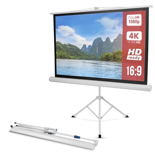 Image of Pyle 50-Inch Outdoor Projector Screen with Tripod Stand, Lightweight Roll-Up Display, Portable Projector with Matte White Fabric for Home Theater, Classroom, and Office Presentations, 4:3 Aspect Ratio