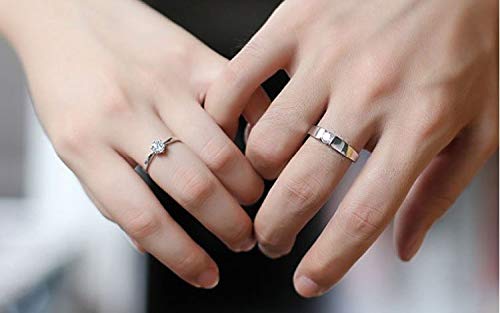 Uloveido 1 Pair Wedding Engagement Couple Ring Set for Women and Men Valentine's Day Gift - Anniversary Promise Ring Set in Silver Color for Boyfriend and Friend J0024