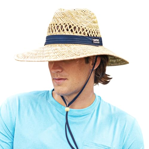 Panama Jack Mens & Womens Lifeguard Straw Hats - Handwoven, Big Brims, UPF 50+ Sun Protectio (Navy -...