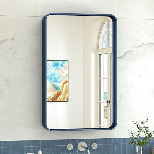 TokeShimi 20 x 30 Inch Blue Bathroom Wall Mirror Vanity Metal Frame Round Corner Rectangular for Home Decor Living Room Entryway (Horizontal/Vertical)