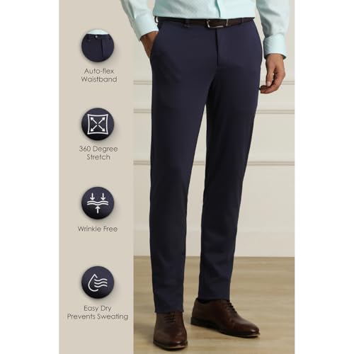 Image of Van Heusen Men Mid Rise Move Labs Knitted Premium Trousers | 360 Degree Stretch| Auto-Flex Waist Band |Wrinkle Free