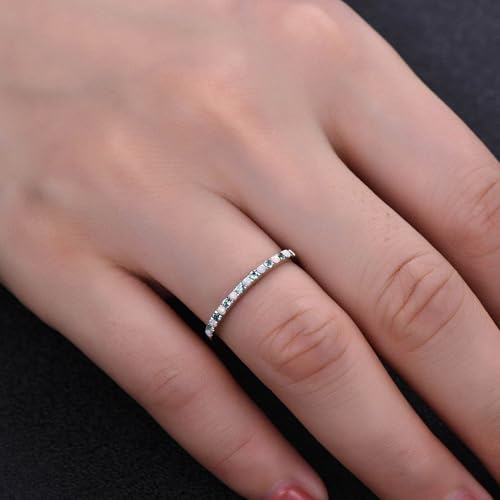 18k Solid Yellow Gold Opal & Aquamarine Wedding Band for Women, Unique Half Eternity Handmade Gift Ring, Dainty Promise Ring, Stackable Bridal Jewelry, Birthday or Valentine’s Day Gift3