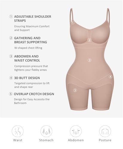 Image of FeelinGirl Shapewear Tummy Control Seamless Bodysuit Hip Enhancer Body Shaper for Women