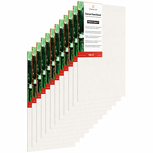 Image of Scholar Art Hobby Series 04 Oz (230 GSM) 100% Cotton Canvas Panel Board for Painting (White Blank Canvas Boards for Acrylic Paint, Oil Paint, Wet & Dry Media) | 10 inchx14 inch (25x35 cm), Pack of 12