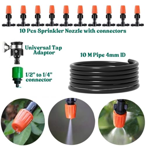 Image of JERN DIY 10 Nozzle Drip Irrigation Kit for Plants, Automatic Plant Watering System with Misting Cooling Nozzles, DIY Garden Irrigation Set for Balcony, Terrace, Lawn, Patio, Greenhouse & Outdoor Use