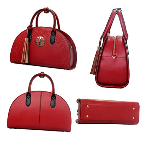 Gatuida Chinese Vintage Embroidered Tote Handbag for Women Wine Red Shoulder Bag with Tassel Stylish and Functional Crossbody Bag for Everyday Use2