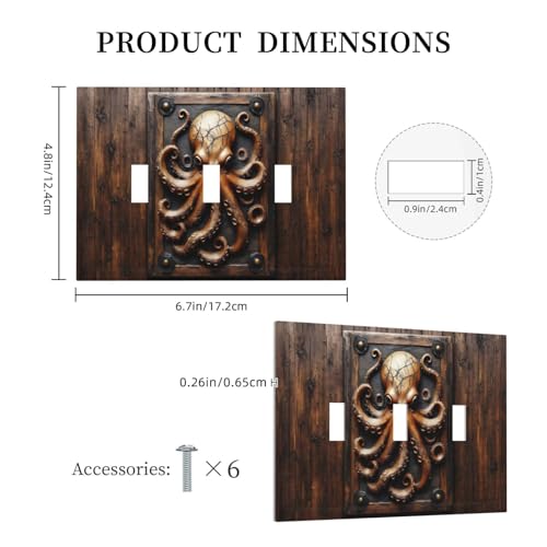 Decorative Light Switch Cover Plate Vintage Octopus 3 Gang Wall Plate Oversized Triple Toggle Switch Cover Plate Jumbo Faceplate for Bedroom Home Decor