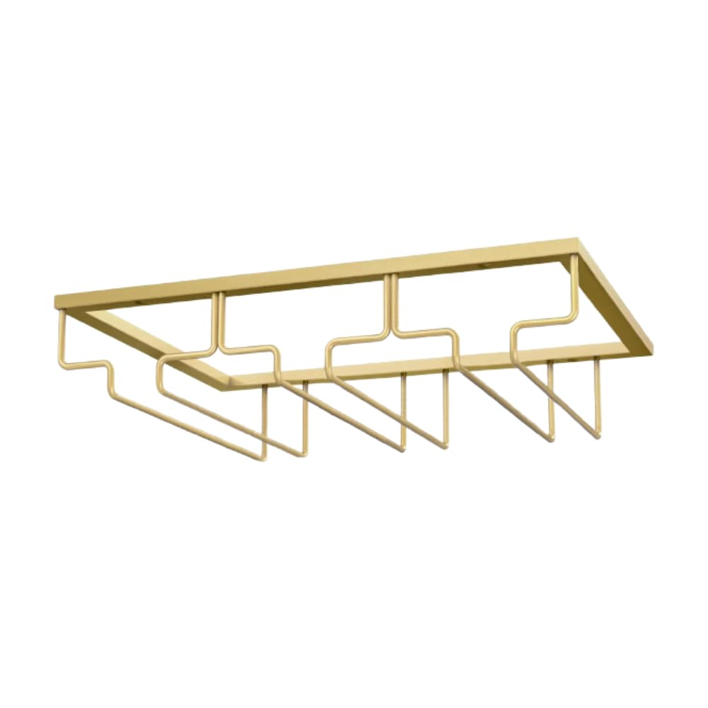 NAYRA Metal Golden Wine Glass 3 Rows Rack Under Cabinet Stemware Wine Glass Holder | Wine Glasses Storage Hanger Metal Organizer for Cabinet Kitchen Bar (Set of 1)