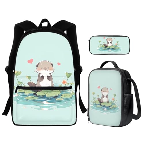 AZULCUSTO Otter Kids School Backpack for Girls 1st Grade Princess Backpack for Girls 4-7 Portable Water Resistant Lightweight Bookbags for Middle School Easy To Clean,Hand Washable