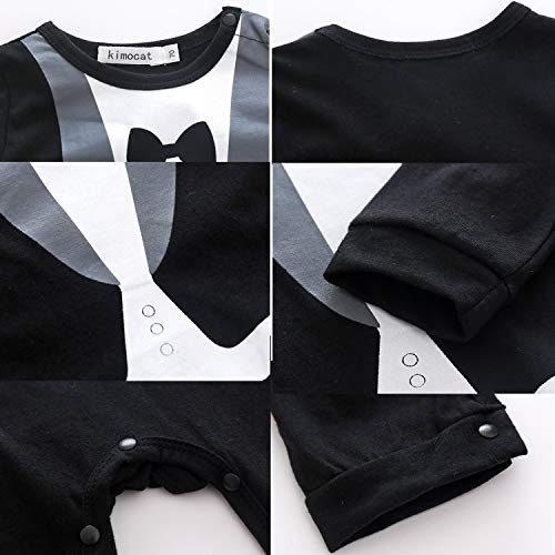 Kimocat Baby Boy Romper Tuxedo Jumpsuit Gentleman One-Piece Button-Down Bowtie Wedding Suit Bodysuit3