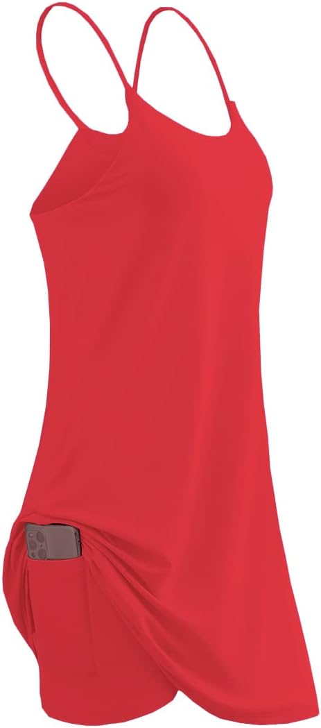Women's Exercise Sleeveless Dress Tennis Golf Workout Dress with Pockets Built-in Shorts & Bra Yoga Sports Athletic Dress