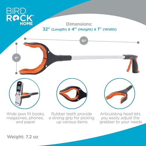 BIRDROCK HOME Reacher Grabber Pick Up Tool | Lightweight Aluminum 32” Extra Long Reaching Aid | Best Articulating Head | Rotating Rubber Grip | Trash Pick Up, Disabled, Garden Nabber Arm Extension - Thumbnail 3