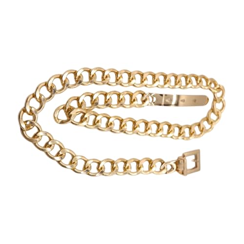 Women Fashion Urban Hip High Waist Belt Gold Metal Chain Thick Links Square Buckle M z2583