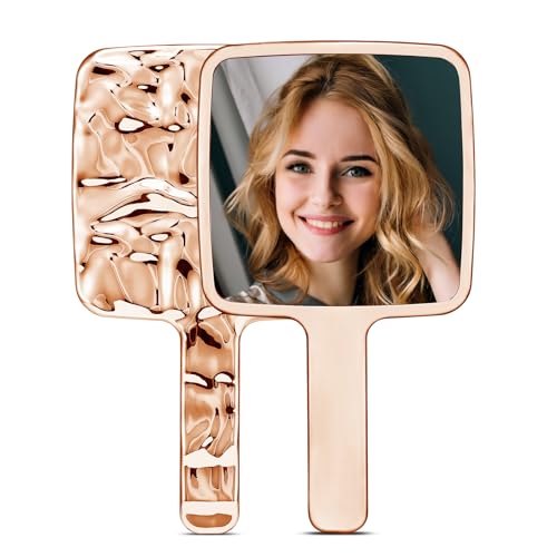 MIRRORNOVA Handheld Mirror, Water Ripples Hand Mirror with Handle for Make up, Square, Silver, Small (4 x 7 inches)