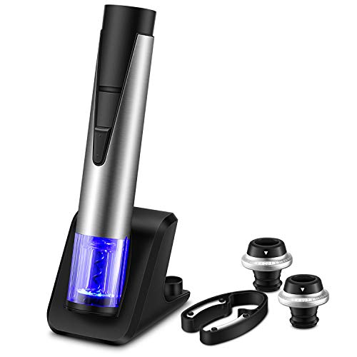 Electric Wine Bottle Opener Cordless 2-in-1 Vacuum Pump and Bottle Opener with Markable Wine Stopper, Foil Cutter and Collectible Recharging Base