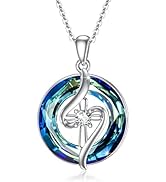 Sterling Silver Crystal Necklaces for Women, Crystal Circle Necklaces Cute S925 Sterling Silver P...