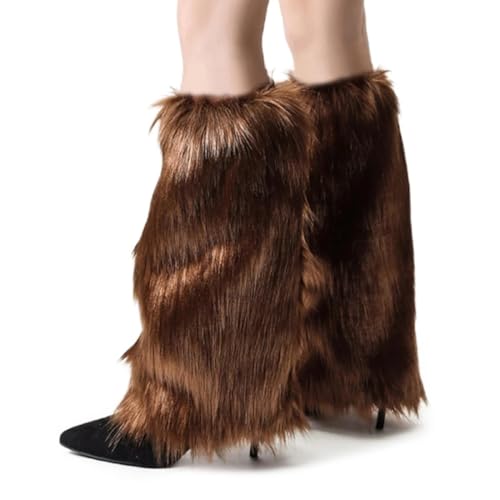 QIBZI Calentadores para mujer,Anillos para piernas, calentadores de piernas de felpa, calentadores de piernas de piel para mujer, cubrebotas de invierno de piel larga (marrón 40 CM)