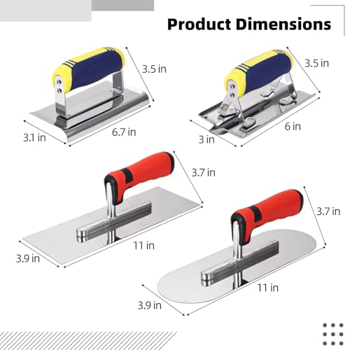 image for yeesport 4 PCS Stainless Steel Concrete Trowel Set, Includes Oval & Sq