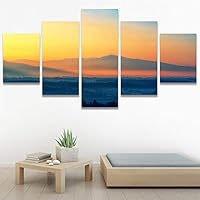 SIGNWIN 5 Panel Canvas Wall Art Sunset in The Mountains for Home Decorations Ready to Hang - 60