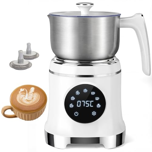 VIPDIGI Espumador de leche 7 en 1, espumador de leche de 20 onzas y vaporizador con control de temperatura, espumador de leche eléctrico de acero inoxidable, apto para lavavajillas, espuma caliente y