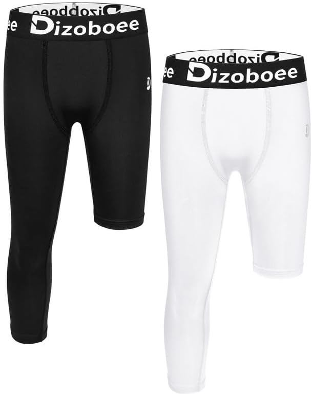 Youth Boys Compression Pants One Leg 3/4 Athletic Leggings for Sports Kids Basketball Tights Football Baseball Pants