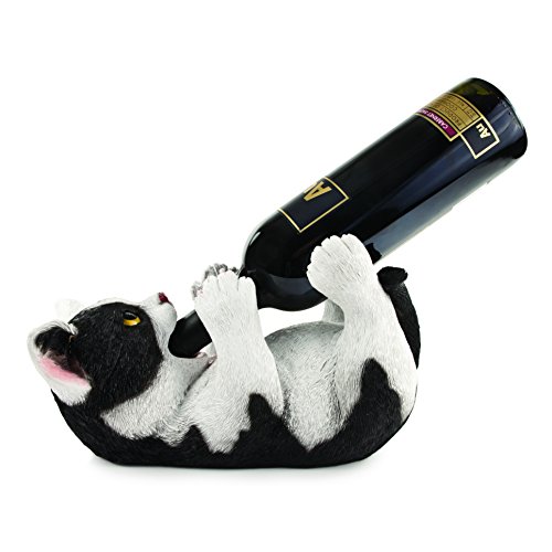 True Klutzy Kitty Cat Countertop Wine Bottle Holder Kitchen Decor Tabletop Wine Rack Animal Stand for Cat Lovers and Pet Owners, Black and White, Set of 1