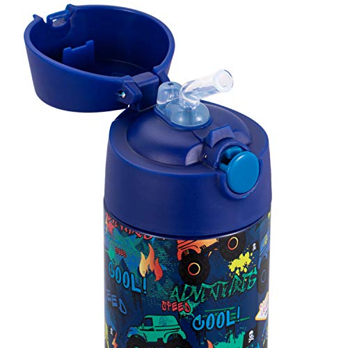 Snug Kids Water Bottle - Insulated Stainless Steel Thermos With Straw (Girls/Boys) - Monster Trucks, 17Oz #TOP2