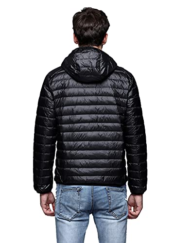 Yingfeg Bb Men’S Packable Down Jacket Lightweight Hooded Puffer Jacket Winter Coat Outwear Black L thumb #2