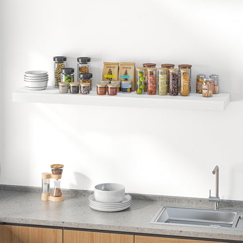Image of Dreamland 55 inch Floating Shelves for Wall, 12 inch Deep Thicker White Floating Shelves, Wall-Mounted Shelves for Bedroom, Living Room, Kitchen, Bathroom - Set of 1