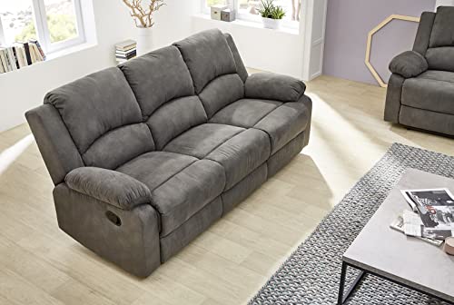 Dreisitzer-Sofa mit Tonnentaschenfederkern B204/T87/H97 cm, verstellbare 3er Couch durch praktische halbautomatische Relaxfunktion, Bezug Mikrofaser Vintage Anthrazit / 15131 – Bild 3