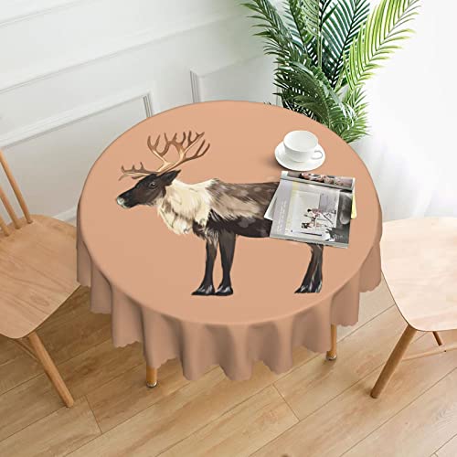 Pooedso Watercolor Painting Of Reindeer Tablecloths 60In Round Lace Waterproof Family Table Cover Tablecloth Kitchen Outdoor Party Decoration Tablecloths #TOP2