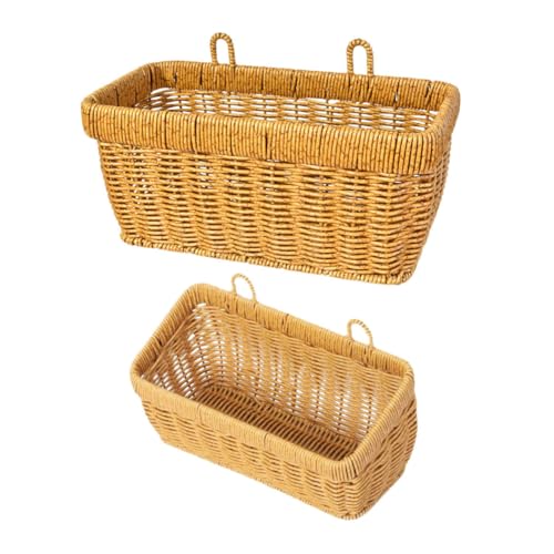 Cabilock 2pcs Elegant Faux Rattan Woven Baskets for Kitchen Multi Purpose Storage for Garlic Ginger Eggs Fruits Space Saving Organizer