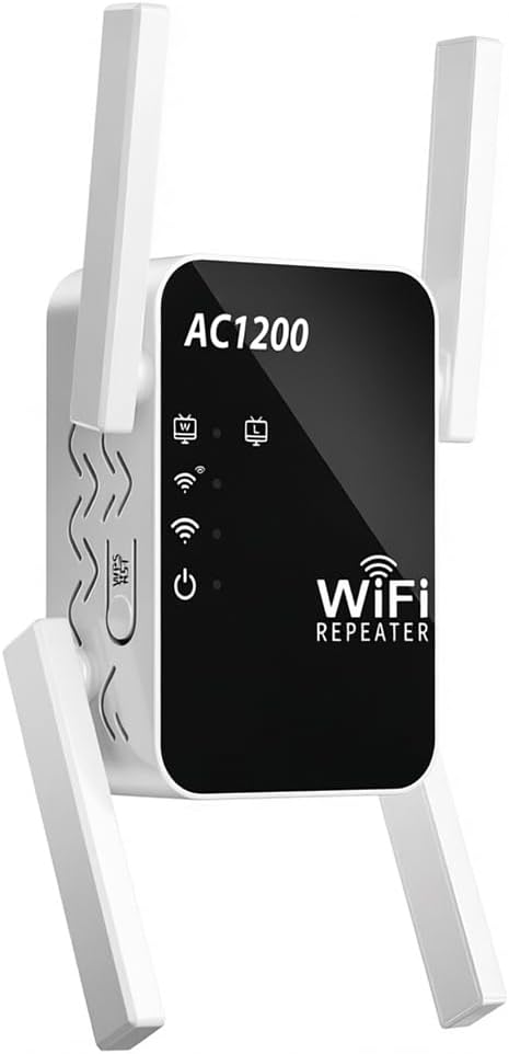 Amplificador de señal extensor WiFi AC1200 para el hogar, repetidor de rango de banda dual | (5GHz/2.4GHz), cubre hasta 12880 pies cuadrados, amplificador de Internet de largo alcance con puerto Ethernet, 1200Mbps, funciona con el 99% de los enrutadores