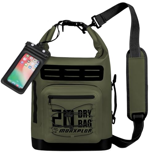 Image of MORXPLOR Dry Bag Waterproof,5L /10L /20L /30L Roll Top Dry Bag Backpack with WaterProof Phone Case for Swim,Kayak(Army Green 20L)