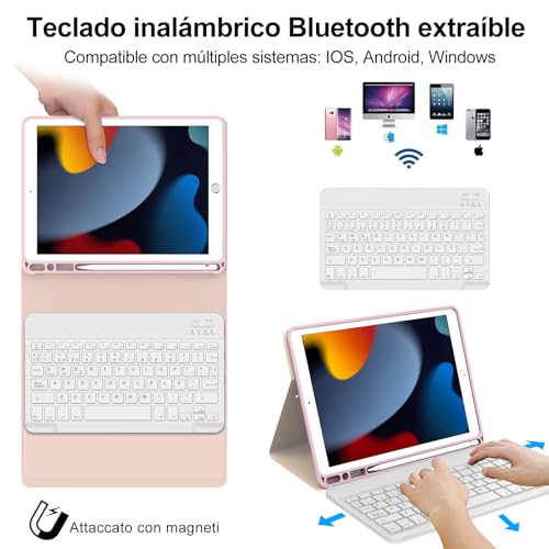 Teclado para iPad 9 Gen y 8 Gen IVEOPPE Español Ñ con Funda Magnética Color Rosa 3