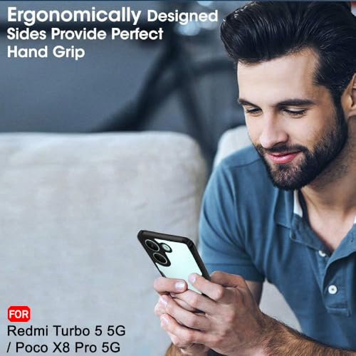 Image of TheGiftKart Shockproof Crystal Clear Back Cover Case for Mi Redmi Turbo 5 5G / Poco X8 Pro 5G | 360 Degree Protection | Protective Design | Transparent Back Cover Case (PC & TPU, Black Bumper)