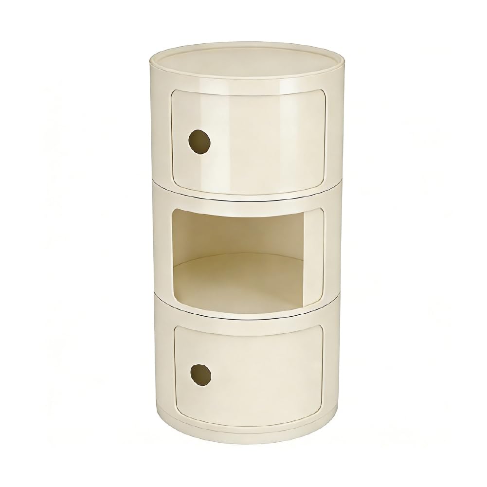 3 Tier Round with Storage, Modern Style Side Table, Multifunctional End Table Storage Cabinet for Living Room, Bedroom, Bathroom (Beige)