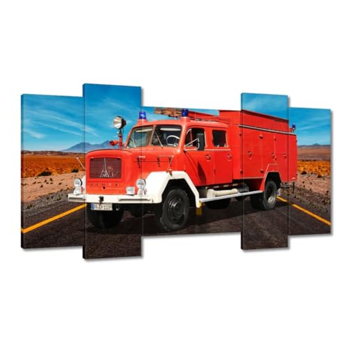 Camion de pompiers habillage mur vide grand tableau toile 120x65cm décoration H8853M