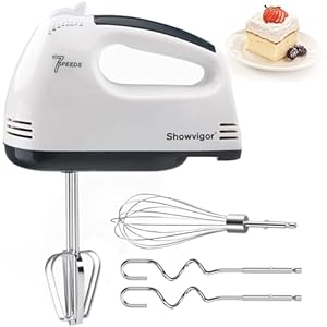 Handmixer Electric Handheld – 7 Speed Portable Kitchen Mixer Electric with 5 Stainless Steel Accessories Whisk, Food Beater for Whipping Mixing Cookies Cakes,Cooking,Baking(White)