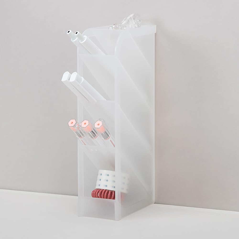 Desk Organizer, Pencil Holder with 4 Compartments Pen Organizer for Home School Office Desk Supplies Accessories 1pc (Transparent)